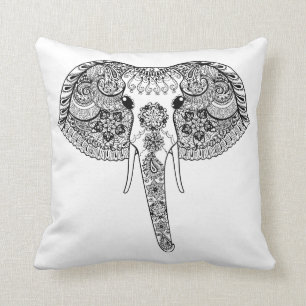 Zentangle inspirierte indischen Elefanten Kissen