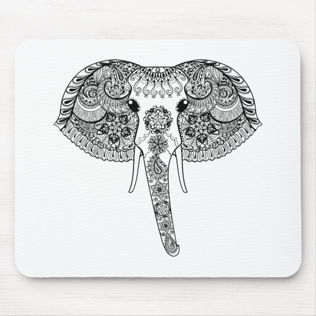 Zentangle inspirierte indischen Elefanten Mousepad (Vorne)