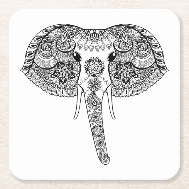 Zentangle inspirierte indischen Elefanten Rechteckiger Pappuntersetzer (Vorderseite)