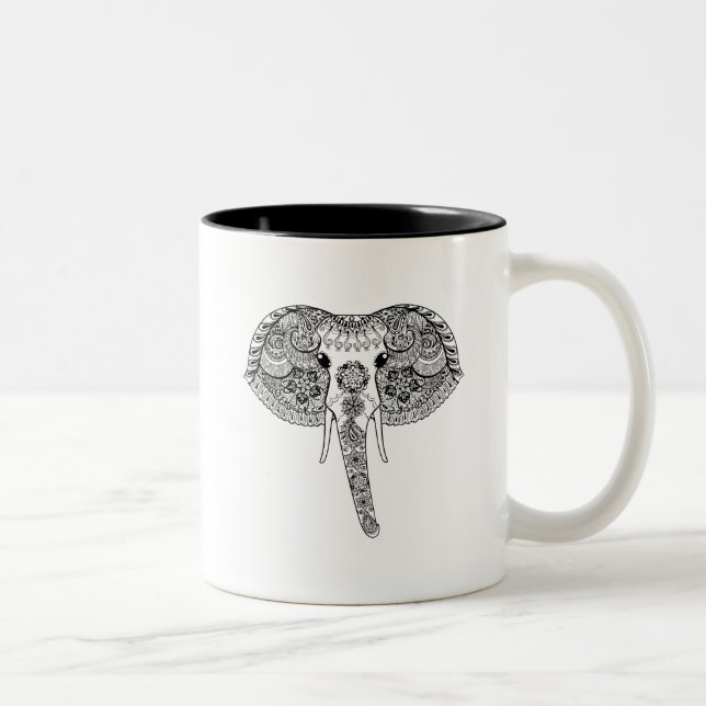 Zentangle inspirierte indischen Elefanten Zweifarbige Tasse (Rechts)