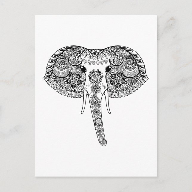 Zentangle Inspirierter indischer Elefant Postkarte (Vorderseite)