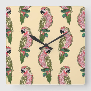Zentangle Style Parrots Quadratische Wanduhr