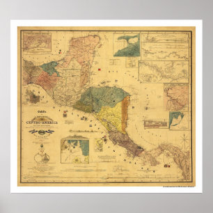 Zentralamerika Karte 1862 Poster