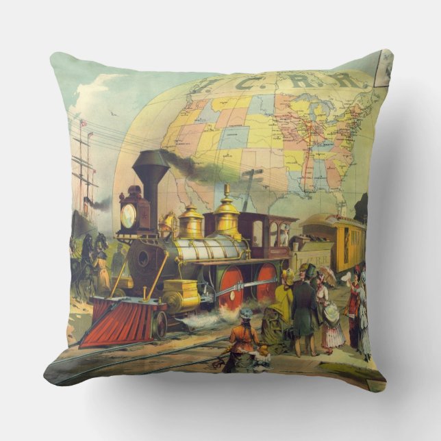 Zentrale Eisenbahn 1882 Illinois Kissen (Vorderseite)