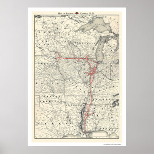 Zentrale Eisenbahn-Karte 1892 Illinois Poster
