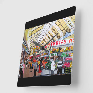 Zentralmarkt von Valencia Gemälde von Alfred Fox Quadratische Wanduhr