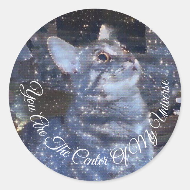 Zentrum des Funkelnd Katzen-Digitalbilds Runder Aufkleber (Vorderseite)