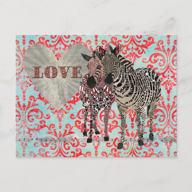 Zenya & Zeb Liebe Damask Postkarte (Vorderseite)