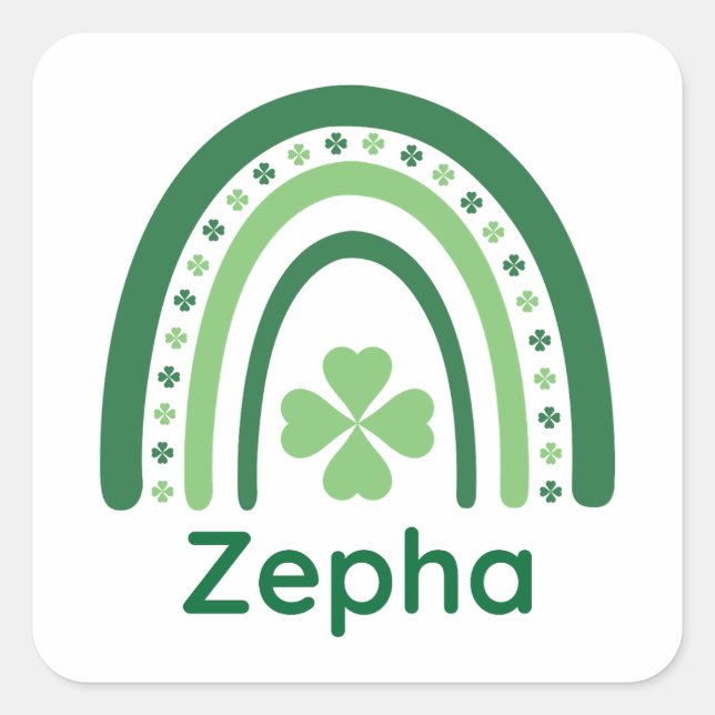 Zepha Name Clover Boho Rainbow Quadratischer Aufkleber (Vorderseite)