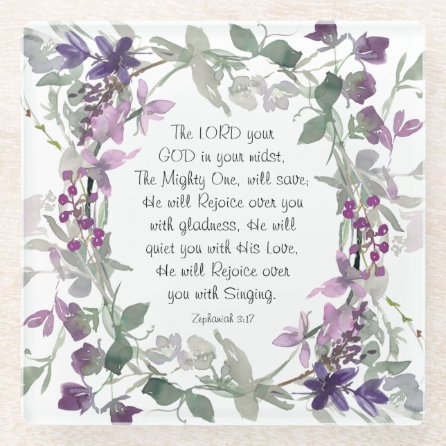 Zephaniah 3:17 Er wird sich über dich freuen Glasuntersetzer (Vorderseite)