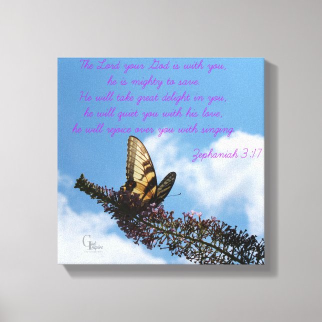 Zephaniah 3:17 Gelber Schmetterling Leinwanddruck (Vorderseite)