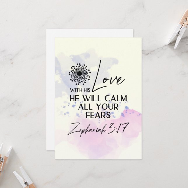 Zephaniah 3:17 Seine Liebe beruhigt die Bibelflatk (Vorderseite/Rückseite Beispiel)