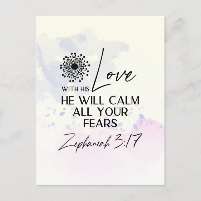 Zephaniah 3:17 Seine Liebe wird Ihre Ängstbibel be Postkarte (Vorderseite)