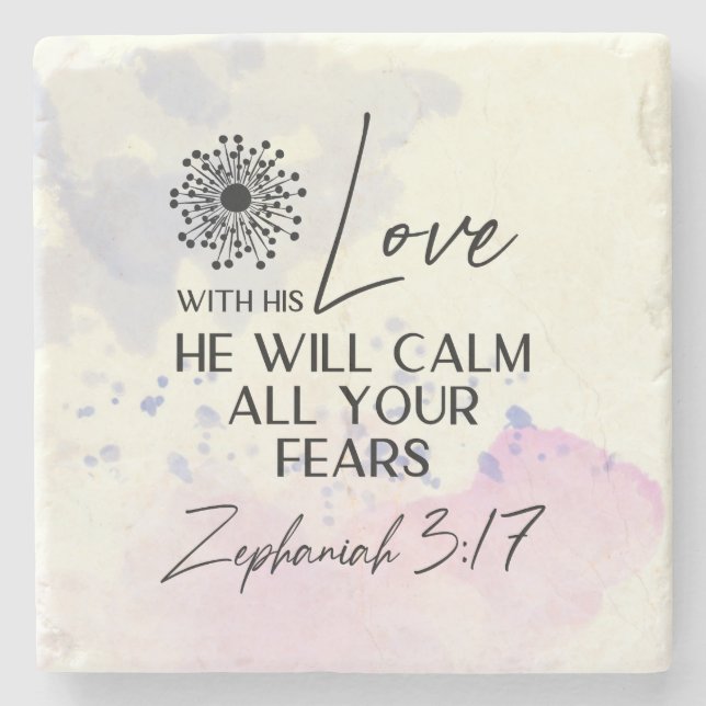 Zephaniah 3:17 Seine Liebe wird Ihre Ängstbibel be Steinuntersetzer (Vorderseite)