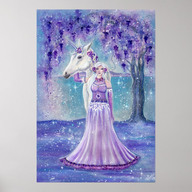 Zephyr Einhorn- und Märchenkunst von Renee Lavoie Poster (Vorne)