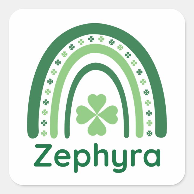 Zephyra Name Clover Boho Rainbow Quadratischer Aufkleber (Vorderseite)