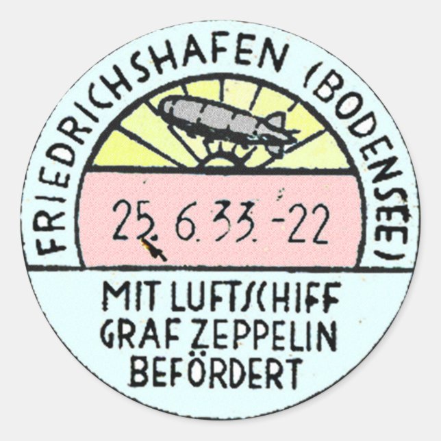 Zeppelin Design der Originalpostmark Runder Aufkleber (Vorderseite)