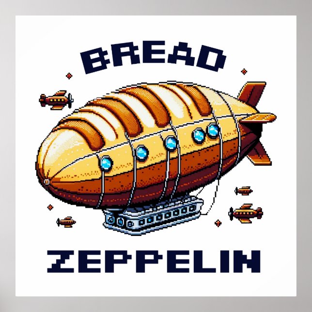 Zeppelin - Pixel Art Airship Retro Design Poster (Vorne)