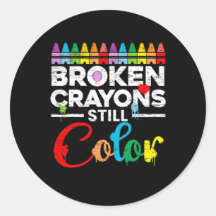 Zerbrochene Crayons immer noch Farbenbewusstsein f Runder Aufkleber