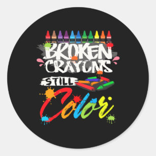 Zerbrochene Crayons immer noch Farbenbewusstsein f Runder Aufkleber