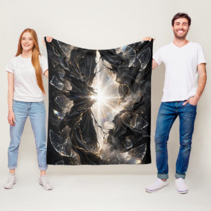Zerbrochener Schleier des Lichts - Schwarzes Gold Fleecedecke