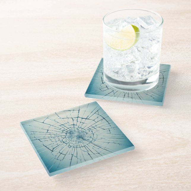 zerbrochenes Glas, gesprungen Glasuntersetzer (Schrägansicht)
