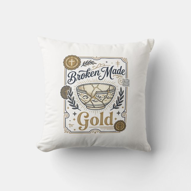 Zerbrochenes wird zu Gold Jesus Kintsugi zerbroche Kissen (Vorderseite)