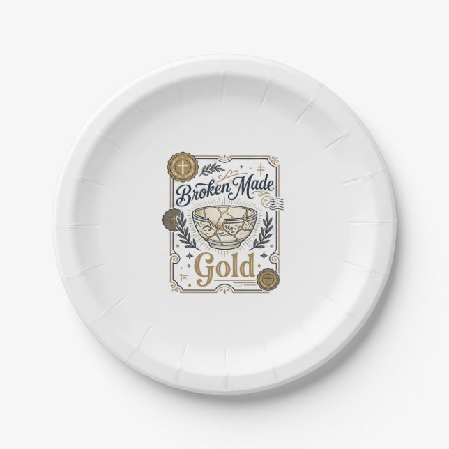 Zerbrochenes wird zu Gold Jesus Kintsugi zerbroche Pappteller (Vorderseite)