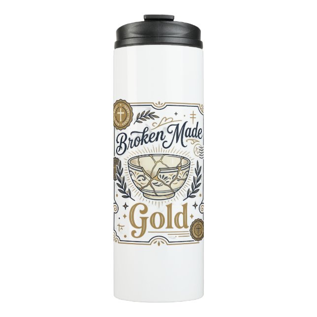 Zerbrochenes wird zu Gold Jesus Kintsugi zerbroche Thermosbecher (Vorderseite)