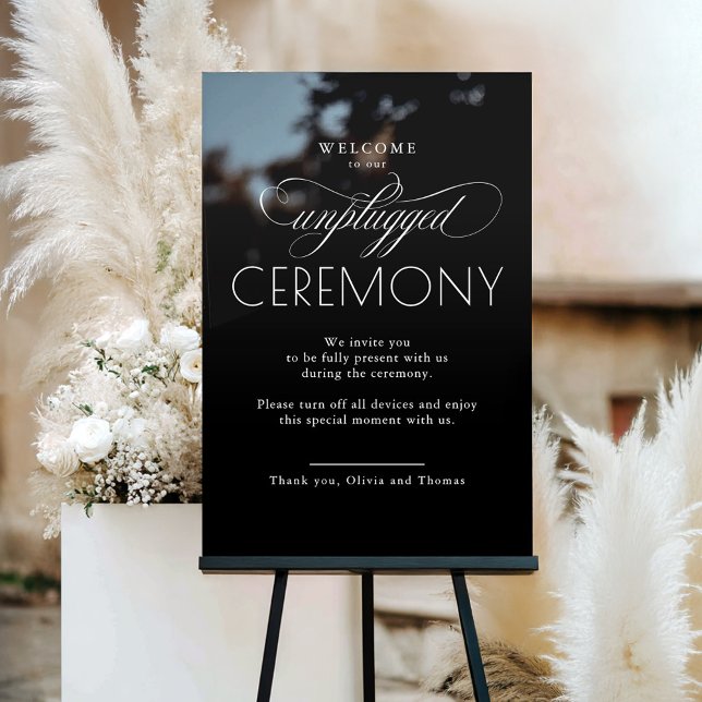 Zeremonie "Black Modern Script" Acrylschild (Unplugged Ceremony Black Modern Wedding Acrylic Sign)