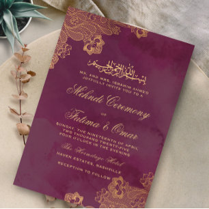 Zeremonie "Gold Lace Burgundy Islamic Mehndi" Einladung