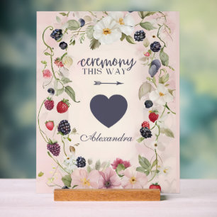 Zeremonie in diese Richtung Florales Beeren-Design Acrylschild