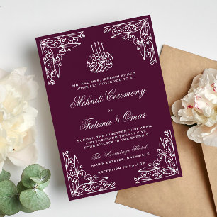 Zeremonie "Modern Plum Muslim Islamic Henna Mehndi Einladung