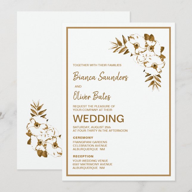 Zeremonie und Empfang Goldfloralhochzeit Einladung (Vorne/Hinten)
