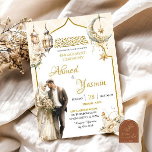 Zeremonie zur Verlobung von White Floral Gold Einladung