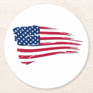 Zerfetzte amerikanische Flagge Runder Pappuntersetzer