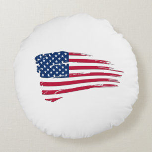 Zerfetzte amerikanische Flagge Rundes Kissen