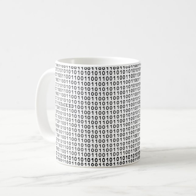 ZERHACKTER Computer-Code Kaffeetasse (Vorderseite Links)
