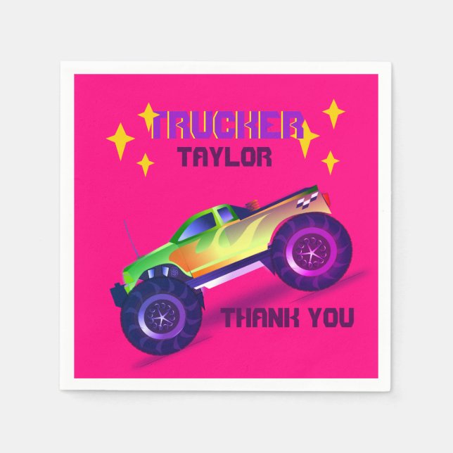 Zerkleinern MONSTER TRUCK Girls Pink Vielen Dank Serviette (Vorderseite)