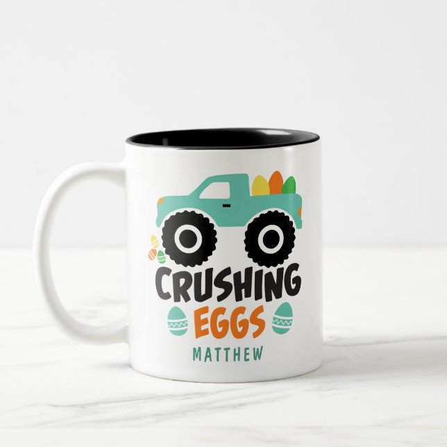 Zerkleinern von Eiern Cool Moderner Osterhubwagen  Zweifarbige Tasse (Links)