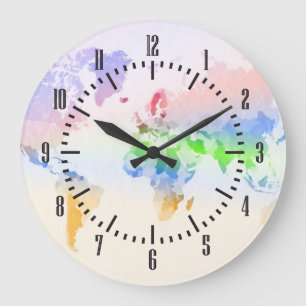 Zerknitterte bunte Weltkarte Große Wanduhr