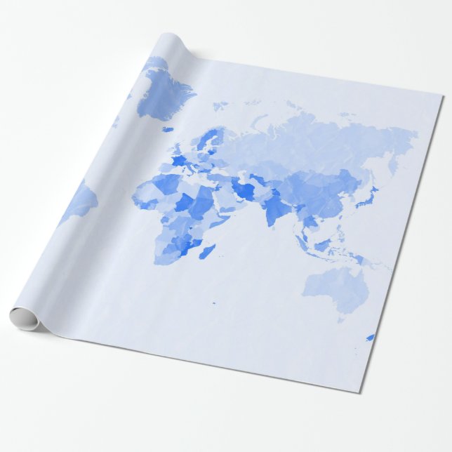 Zerknitterte hellblaue Weltkarte Geschenkpapier (Ungerollt)