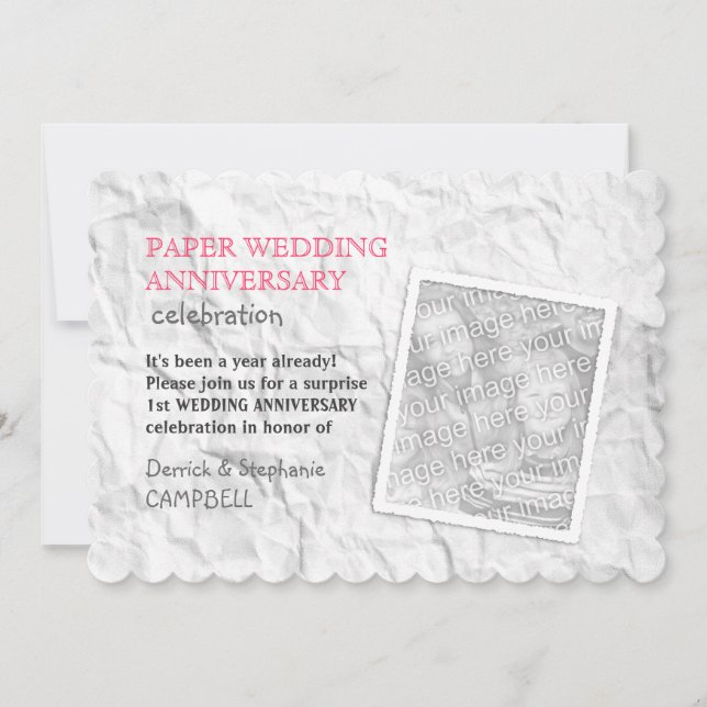 zerknittertes Papier 1. Hochzeitstag Einladung (Vorderseite)