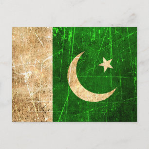 Zerkratzte und abgenutzte Vintage-Pakistan-Flagge Postkarte