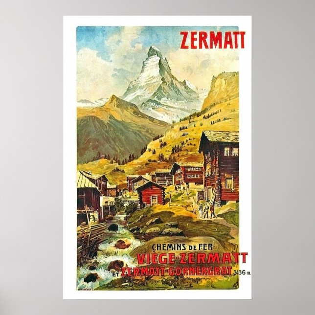 Zermat, Bergspitze, Schweiz, Sommer Vintag Poster (Vorne)