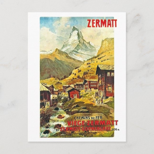 Zermat, Bergspitze, Schweiz, Sommer Vintag Postkarte (Vorderseite)