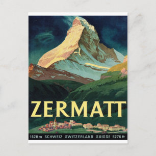 Zermatt, Berggipfel, Schweiz, Retro, Reise Postkarte