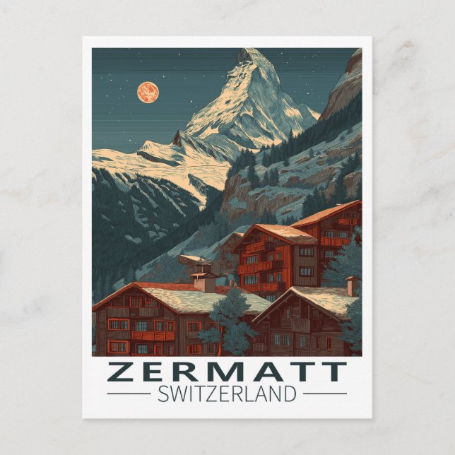 Zermatt Matterhorn Vintage Travel Postkarte (Vorderseite)