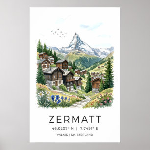Zermatt Schweiz Kunst Druck Alpen Dorf, sanft Poster