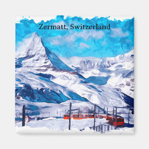 Zermatt Schweiz Schweizer Alpen Winter Wasserfarbe Magnet